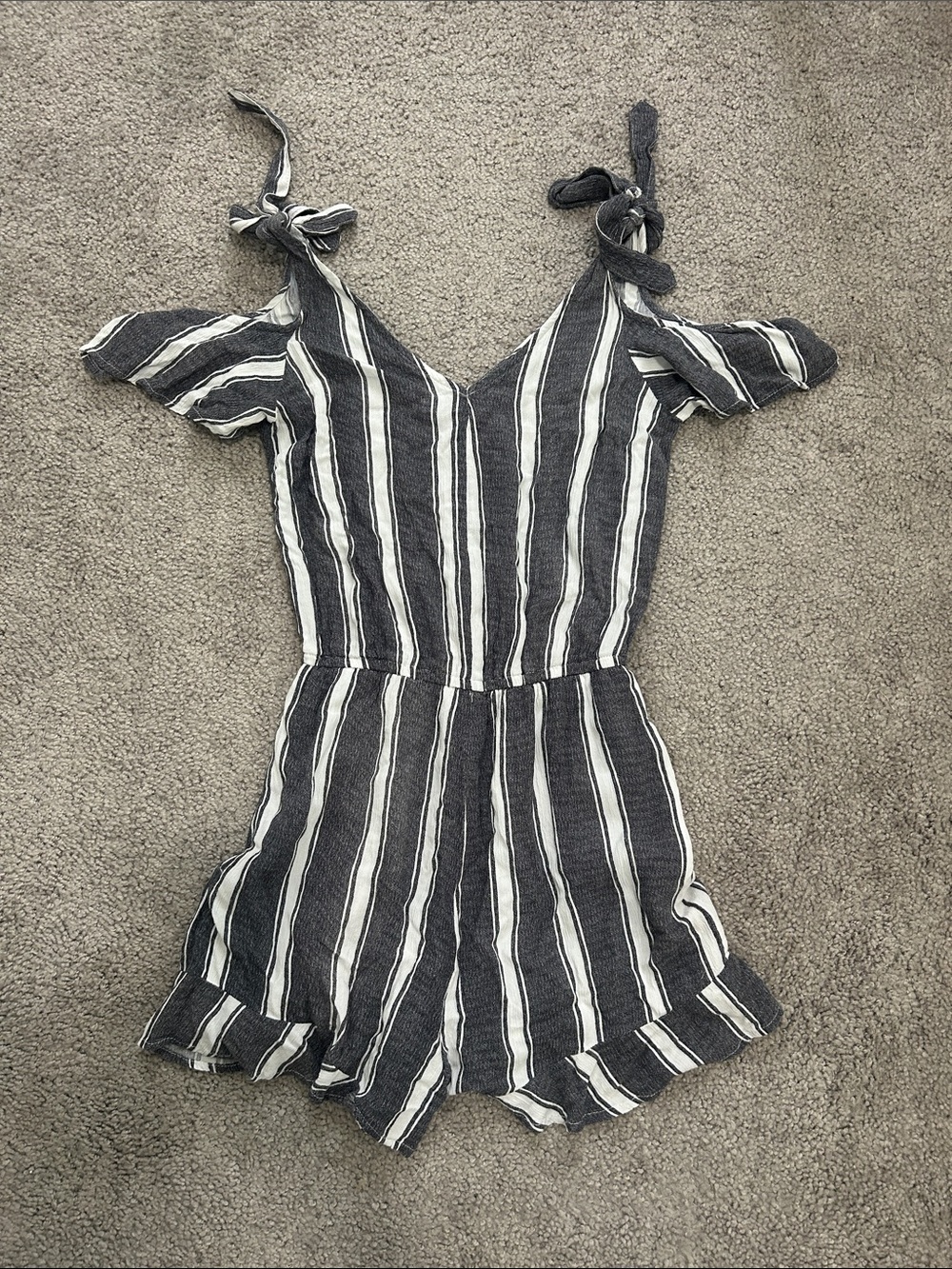 American Eagle Outfitters Black and White Striped Cold-Shoulder One-Piece